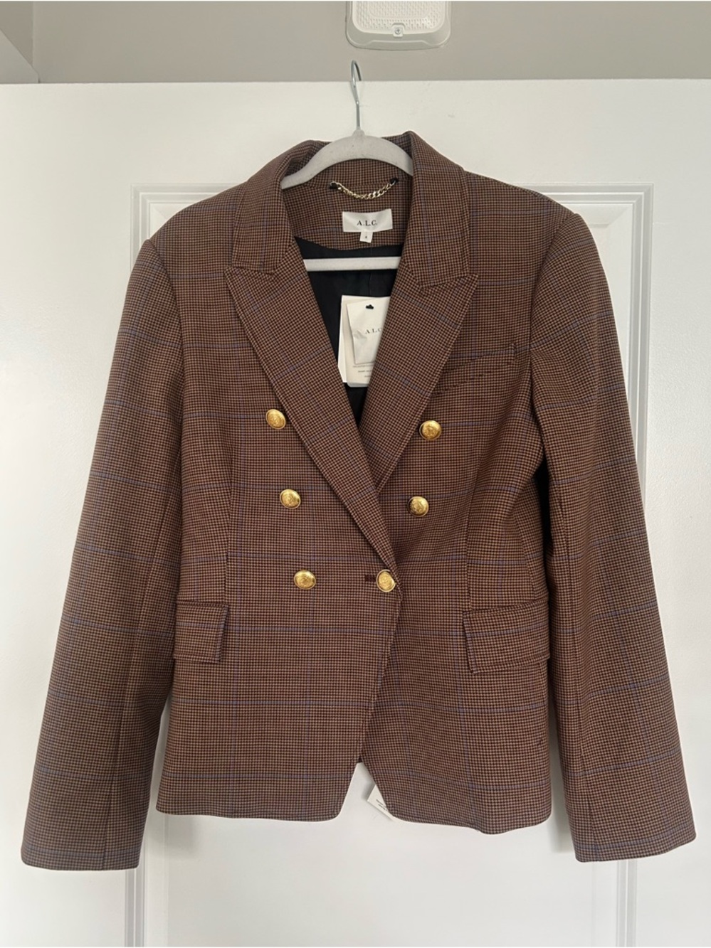 A.L.C. Brown Plaid Blazer with Gold Buttons NWT wool blend size 8 medium